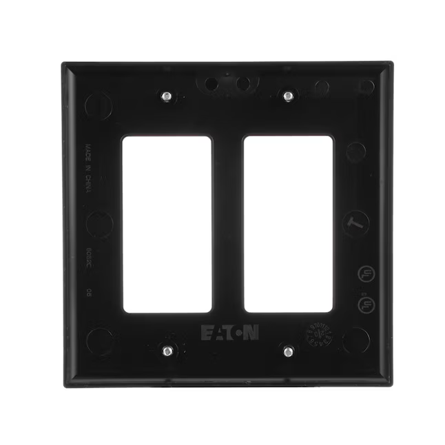 Eaton 2-Gang Midsize Black Polycarbonate Indoor Decorator Wall Plate