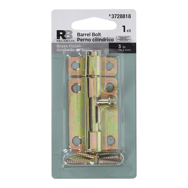 RELIABILT 3-in Polished Brass Steel Barrel Bolt