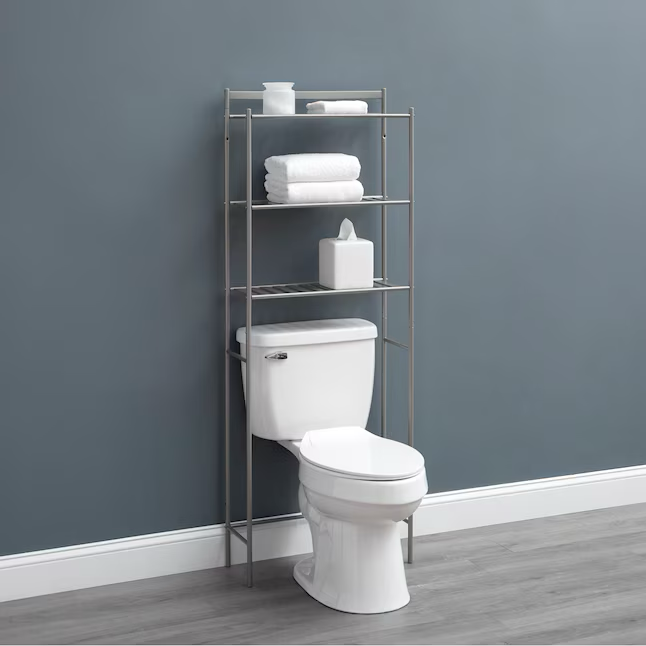 Style Selections 22.8-in x 61-in x 8.88-in Satin Nickel 3-Shelf Over-the-Toilet Storage