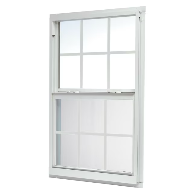 RELIABILT 46000 Series New Construction 35-1/2-in x 47-1/2-in x 2-5/8-in Jamb White Aluminum Low-e Single Hung Window with Grids Half Screen Included