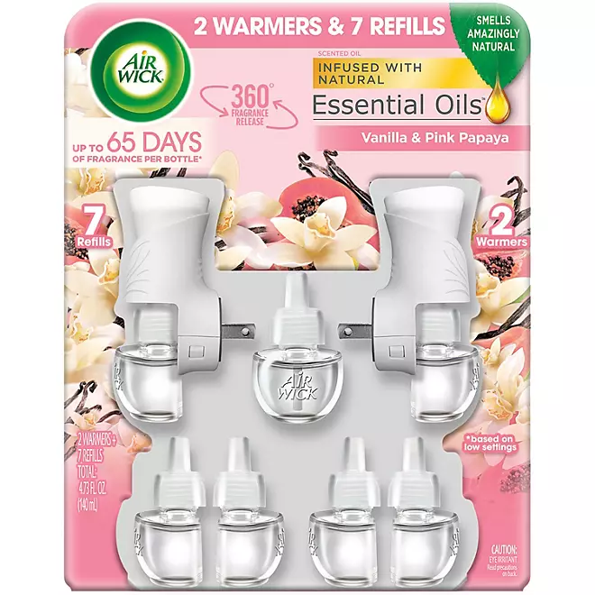 Air Wick Scented Oil Air Freshener Kit, Vanilla & Pink Papaya (2 Warmers +7 Refills)