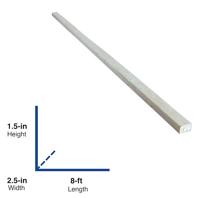 Perno secado en horno de madera blanca de 2 x 3 x 96 pulgadas