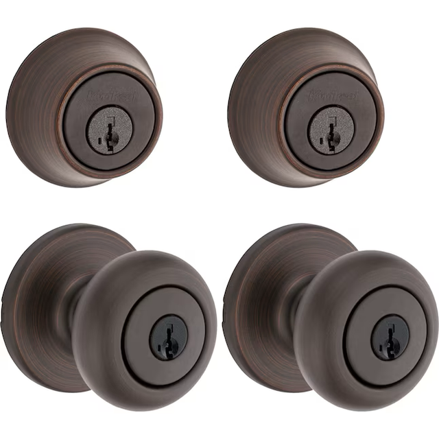 Kwikset Security Cove Venetian Bronze Smartkey Außen-Einzylinder-Riegelschloss, kombinierter Türknauf, Contractor Pack mit antimikrobieller Technologie (2er-Pack)