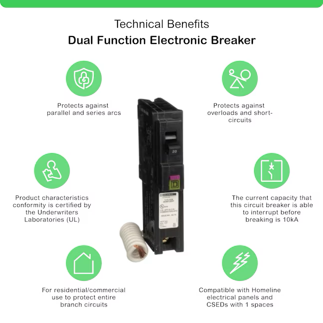 Disyuntor Afci/Gfci de función dual unipolar Square D Homeline de 20 amperios