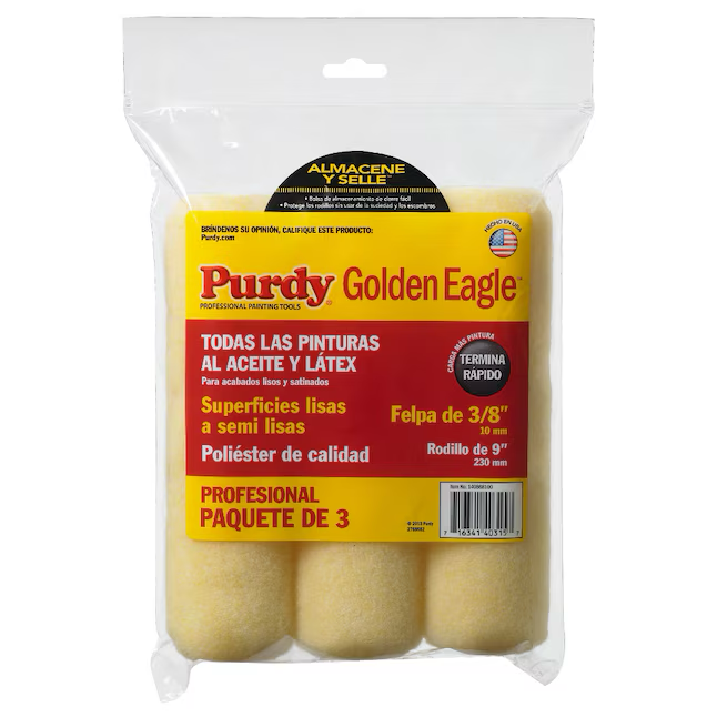 Funda para rodillo de pintura de poliéster tejido con pelo de 9 x 3/8 pulgadas de Purdy Golden Eagle, paquete de 3