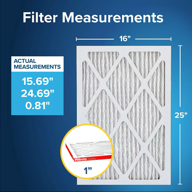 Filtro de aire plisado electrostático Allergen Defense Extra de Filtrete de 16 pulgadas de ancho x 25 pulgadas de largo x 1 pulgada MERV 11 1085 MPR (paquete de 2)