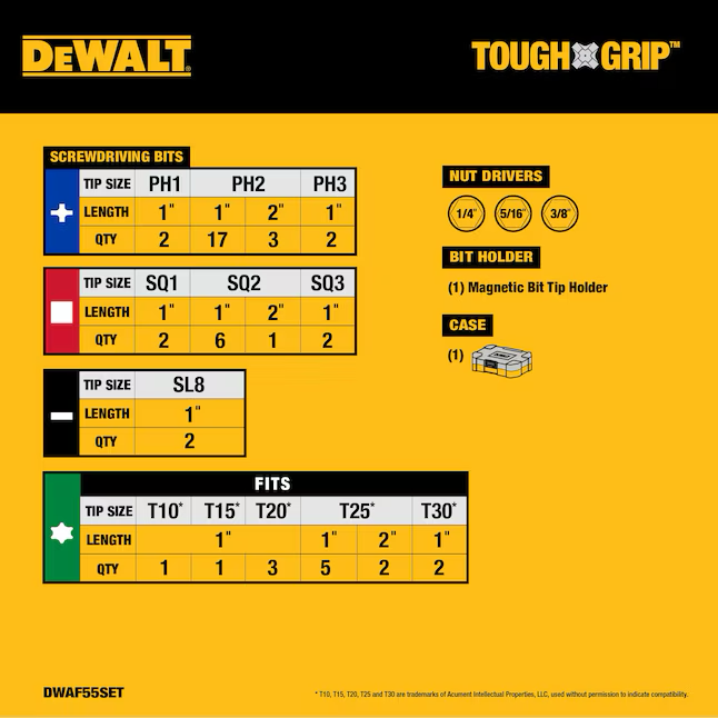 DEWALT TOUGH GRIP Screwdriver Bit Set (55-Piece)