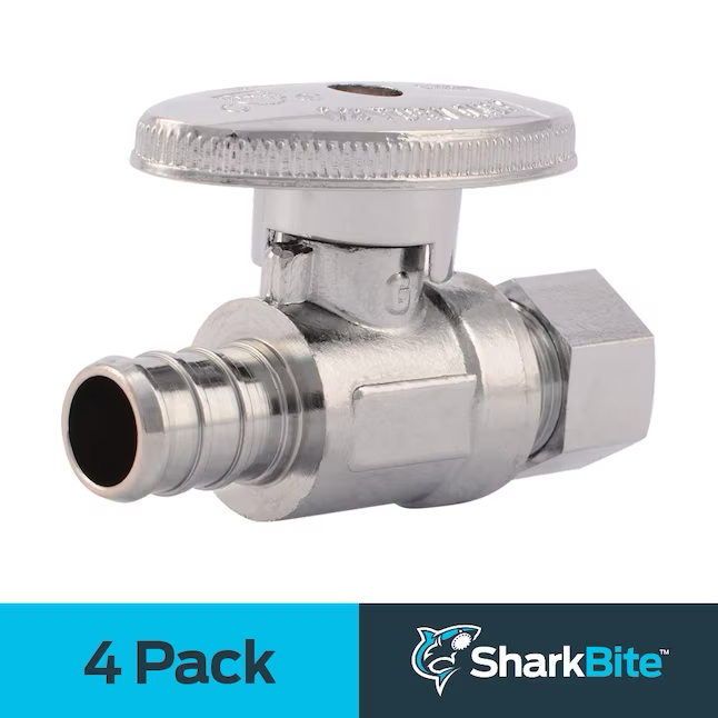 SharkBite 1/2-in PEX Barb x 3/8-in OD Compression Brass Quarter Turn Stop Straight Valve (4-Pack)