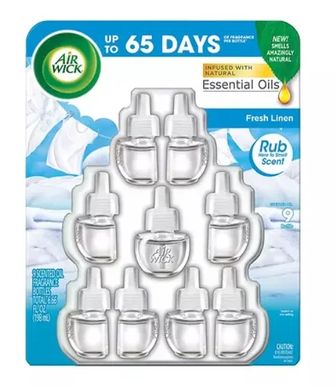 Air Wick Scented Oil Air Freshener, Fresh Linen (9-Pack)