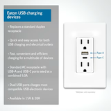 Tomacorriente USB para decorador residencial/comercial resistente a manipulaciones Eaton, 15 amperios, 125 voltios, color blanco