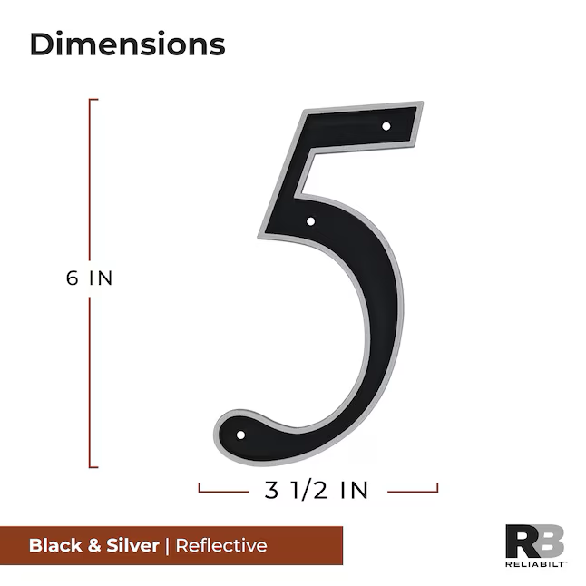 RELIABILT 6-in Reflective Black Number