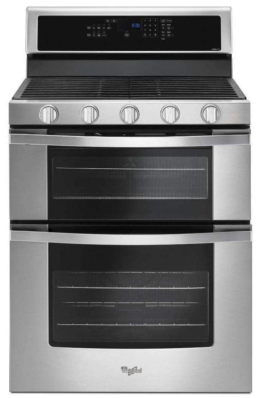 Whirlpool 30-in 5 Burners 3.9-cu ft / 2.1-cu ft Self-cleaning Convection Oven Freestanding Natural Gas Double Oven Gas Range (Stainless Steel)