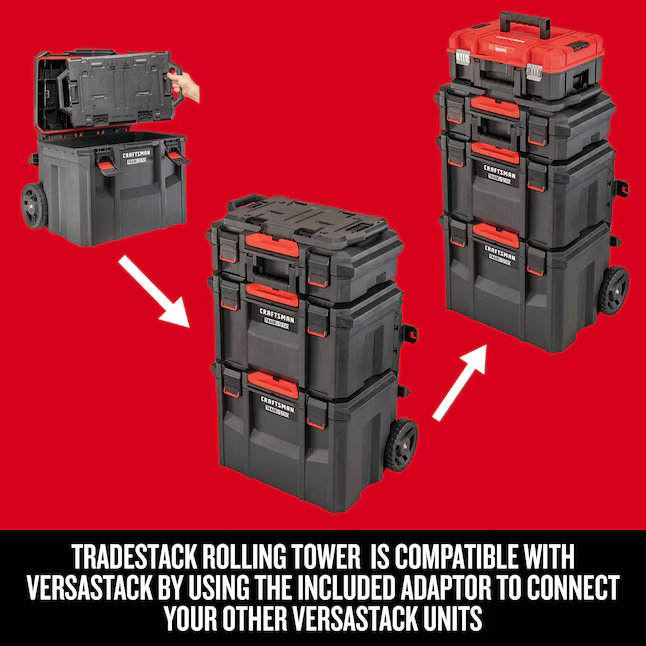 CRAFTSMAN TRADESTACK System 22-in Black Plastic Wheels Lockable Tool Box