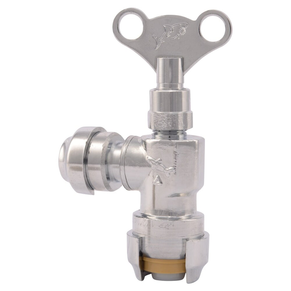 SharkBite 1/2-in Push-to-connect x 1/4-in Push-to-connect Brass Quarter Turn Stop Angle Valve