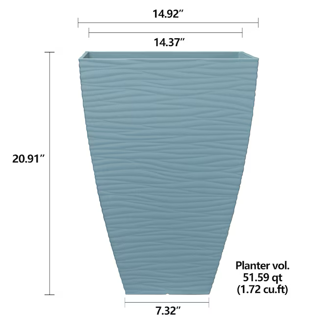 allen + roth Square 14.37-Inches W Large Blue Recycled plastic Contemporary/Modern Indoor/Outdoor Planter with Drainage Holes