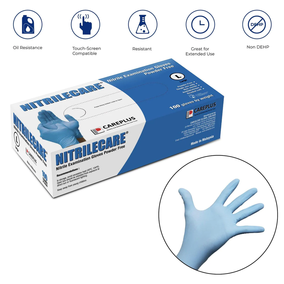 NitrileCare Premium Blue Exam Gloves 4-Mil (Medium, 100-Pack)