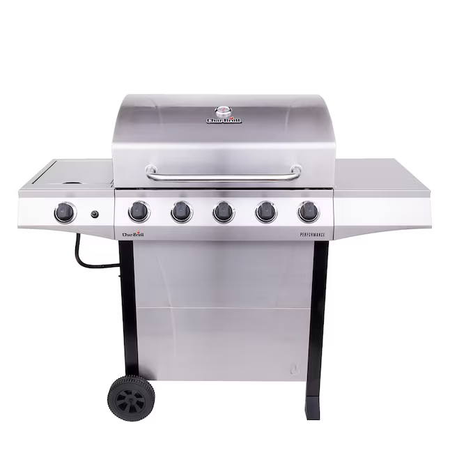 Char-Broil Performance Series Silberner 5-Brenner-Flüssigpropangasgrill mit 1 Seitenbrenner