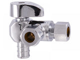 SharkBite 1/2 in. x 3/8 in. x 3/8 in. Compression Brass Crimp Quarter-Turn Dual Outlet Angle Stop