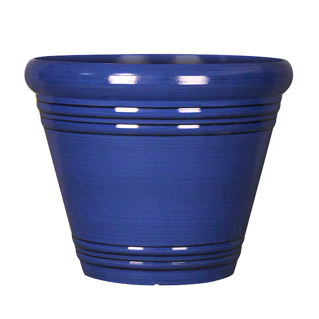 Style Selections Round 16.5-in W Large Blue Recycled Plastic Contemporary/Modern Indoor/Outdoor Planter With Drainage Holes