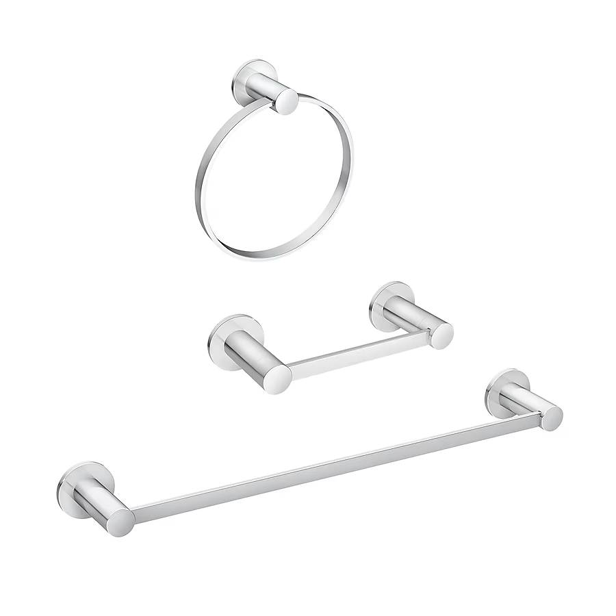 Moen 3-Piece Avri Chrome Decorative Bathroom Hardware Set with Towel Bar,Toilet Paper Holder and Towel Ring