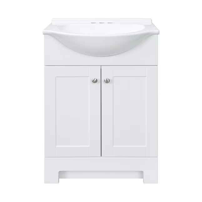 Style Selections Euro tocador de baño con lavabo individual blanco de 24 pulgadas con tapa de mármol cultivado blanco