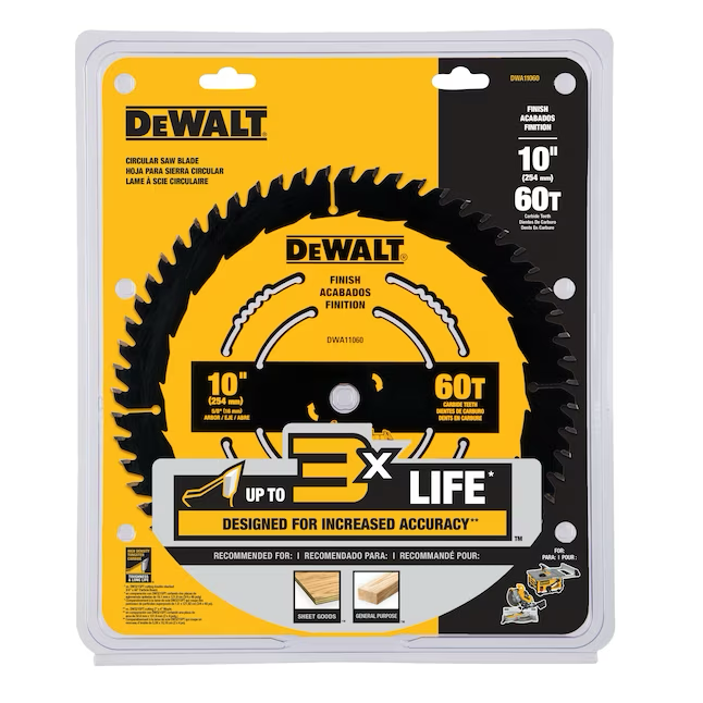 DEWALT Large Diameter Saw Blades 10-in 60-Tooth Fine Finish Tungsten Carbide-tipped Steel Miter/Table Saw Blade