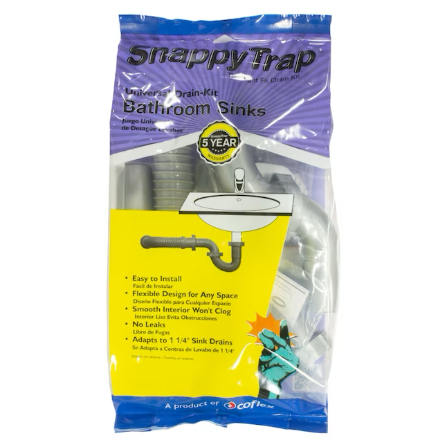 SnappyTrap Kit de drenaje universal para lavabos de baño - Negro, se adapta a desagües de fregadero y tuberías de drenaje de pared de 1-1/4" - 1-1/2"