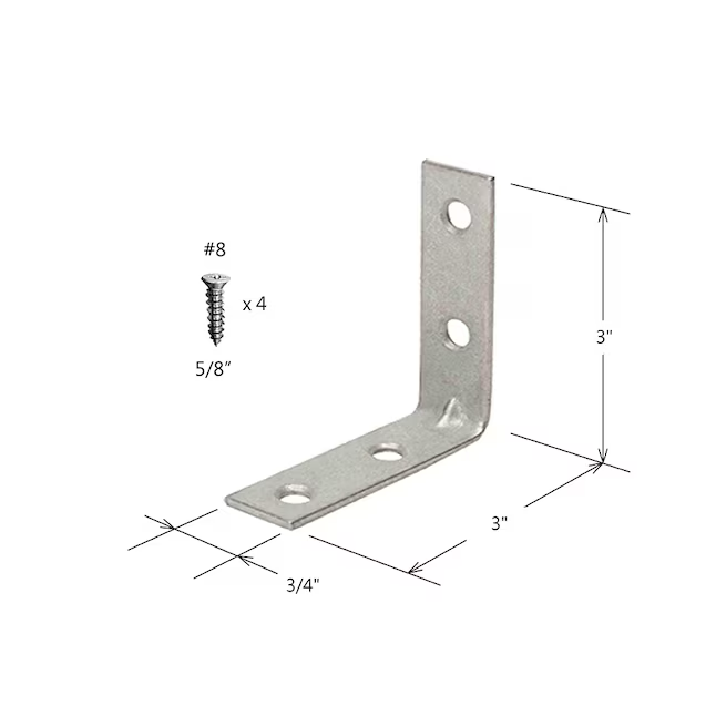 RELIABILT Soporte de esquina de acero galvanizado de 3 x 0,75 x 3 pulgadas (paquete de 4)