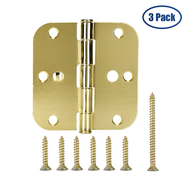 RELIABILT 3-1/2-in H x 5/8-in Radius Brignt Brass Security Interior Door Hinge (3-Pack)