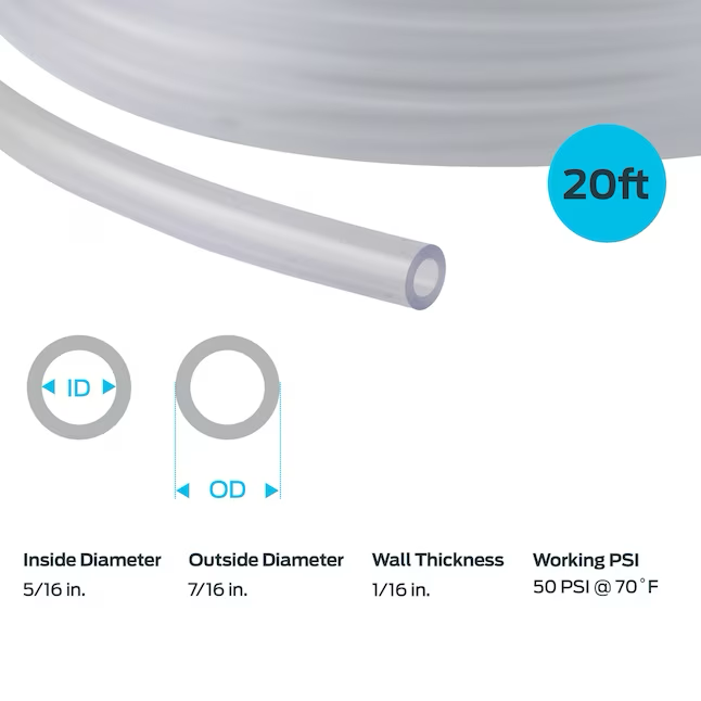 EZ-FLO 5/16-in ID x 20-ft PVC Clear Vinyl Tubing