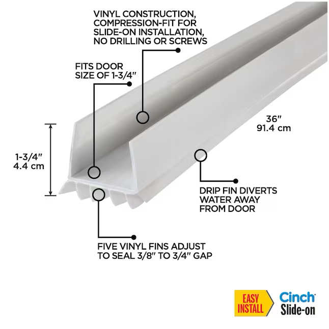 M-D 3-ft x 1-3/4-in White Cinch Slide-on Vinyl Door Weatherstrip