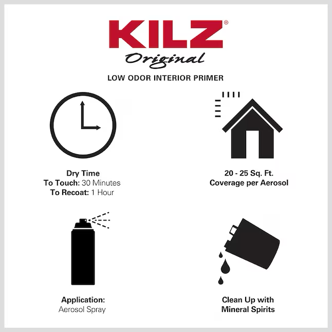 Imprimación para techos y paredes a base de aceite multiusos para interiores de bajo olor original KILZ (13 onzas)