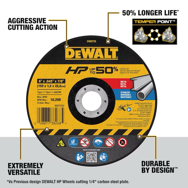 Hoja de sierra circular de óxido de aluminio de alto rendimiento DEWALT de 6 pulgadas