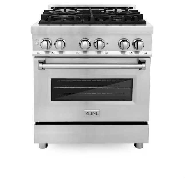 ZLINE Professional Horno de convección empotrado de 4 quemadores, 30 pulgadas de profundidad, independiente, con doble combustible (acero inoxidable)