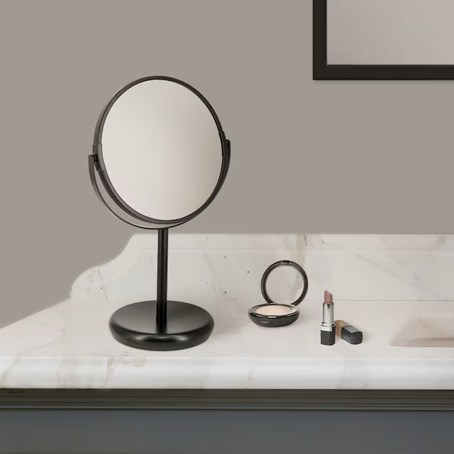 allen + roth 5-in x 12.5-in Matte Black Double-sided 5X Magnifying Freestanding Vanity Mirror