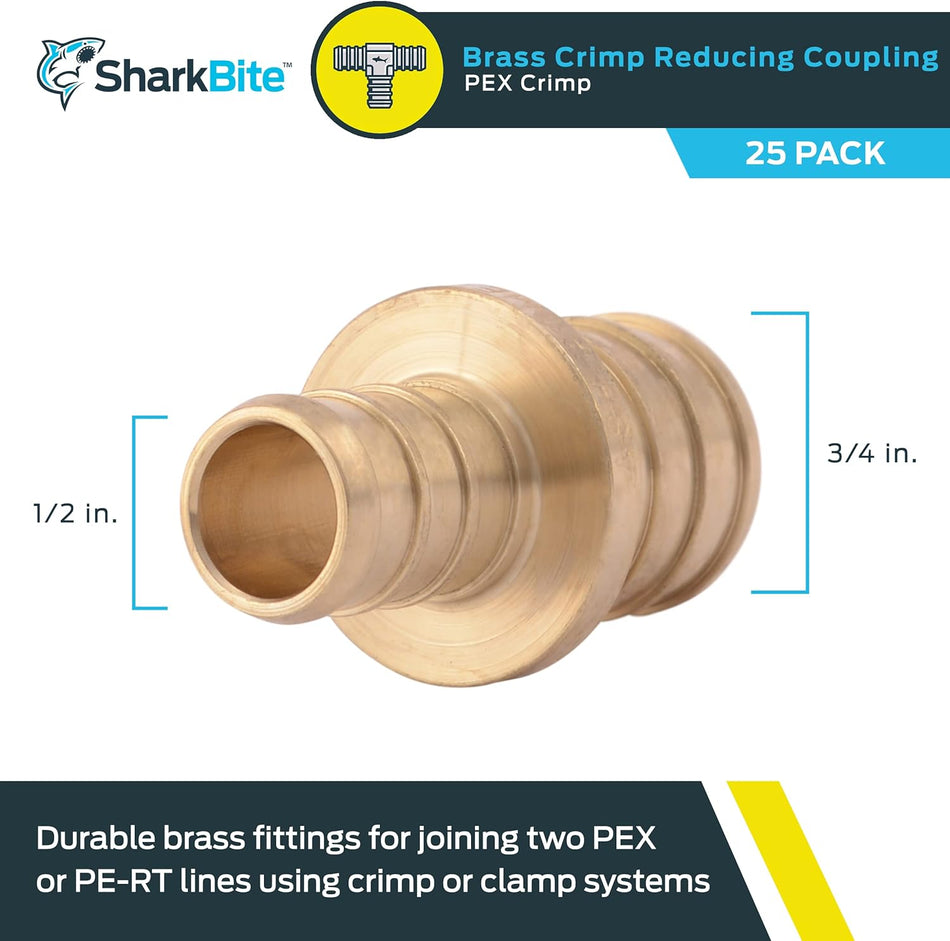 SharkBite 1/2 in. x 3/4 in. Brass Crimp Reducing Coupling