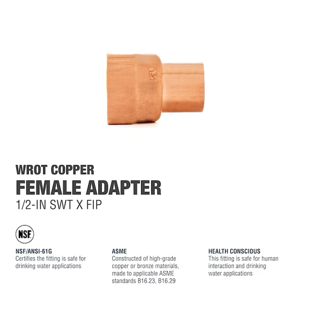 SABER SELECT 1/2-in SWT x 1/2-in FIP Copper Female Adapter