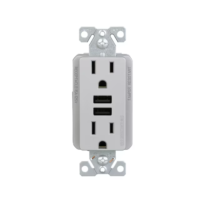 Eaton 15-Amp 125-volt Tamper Resistant Residential/Commercial Decorator USB Outlet Dual Type A, Silver Granite