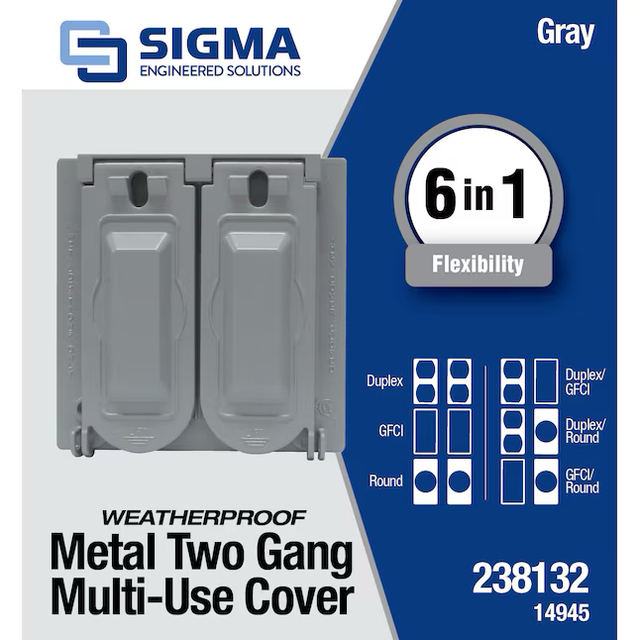 Cubierta para caja eléctrica resistente a la intemperie de metal gris cuadrado de 2 unidades de Sigma Engineered Solutions