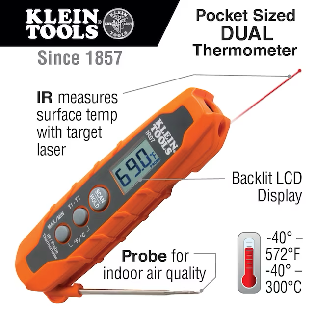 Klein Tools Infrared Thermometer Lcd Display Digital Thermometer Infrared Thermometer