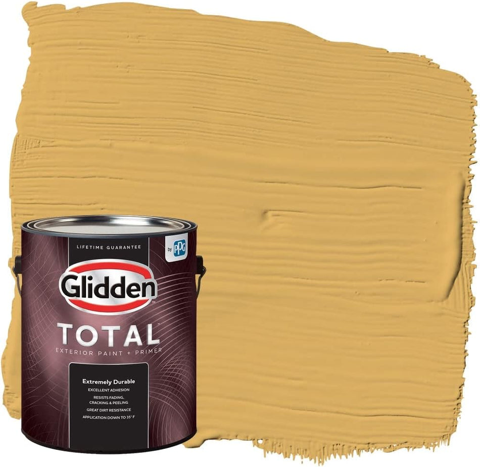 Glidden Total Exterior Paint &amp; Primer Semi-Gloss, Butterscotch Bliss 