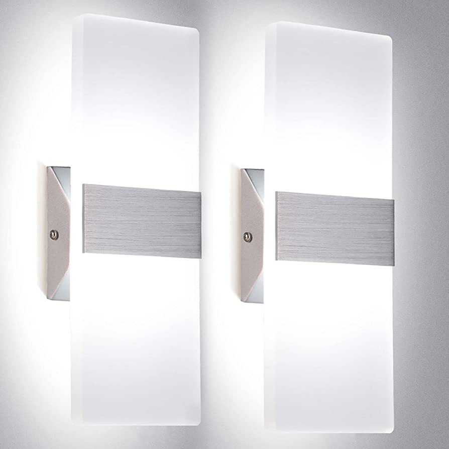 TRLIFE Apliques de pared modernos 12W 6000K Blanco frío Acrílico Montado en la pared Luces de pared (2 unidades)