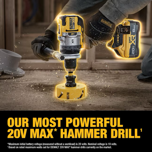 Taladro percutor inalámbrico sin escobillas DEWALT XR de 1/2 pulg. y 20 voltios máx. variable (1 batería incluida)