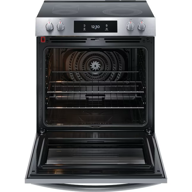 Frigidaire Gallery 30-in Glass Top 5 Burners 6.2-cu ft Self-Cleaning Air Fry Slide-in Electric Range (Fingerprint Resistant Stainless Steel)