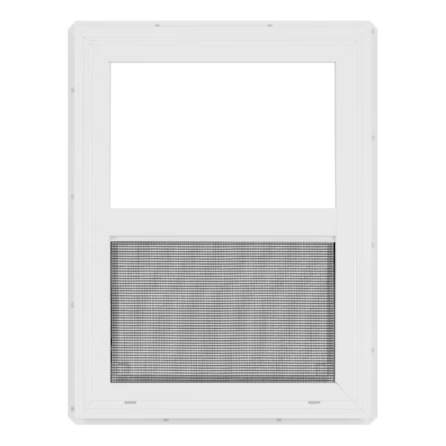 Project Source 20000S Series New Construction 17-1/2-in x 23-1/2-in x 2-1/4-in Jamb White Vinyl Single-glazed Single Hung Window Half Screen Included