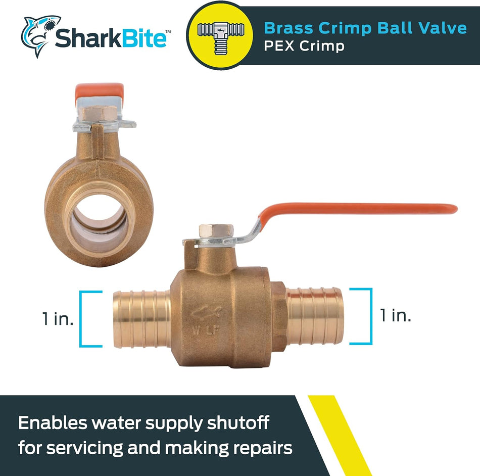 SharkBite 1 Zoll x 1 Zoll Crimp-Kugelhahn aus Messing