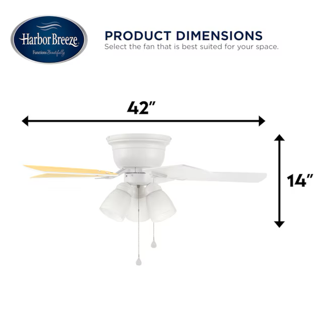 Harbor Breeze Centreville 42-in White Indoor Flush Mount Ceiling Fan with Light (5-Blade)