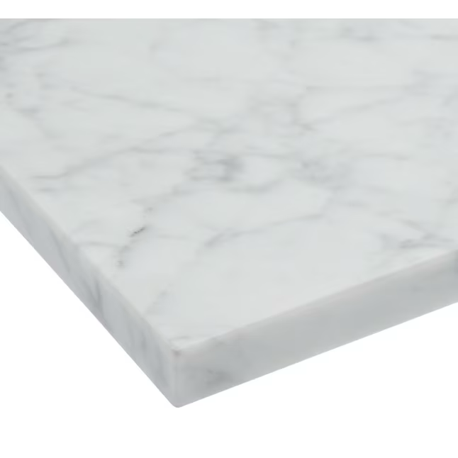 Allen + Roth Mármol natural de Carrara Fregadero individual bajo encimera de mármol natural blanco de 49 pulgadas Encimera de tocador de baño con 3 orificios