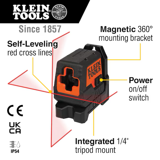 Klein Tools Red 35-ft Self-Leveling Indoor Cross Beam Cross-line Laser Level (Accessories Included)