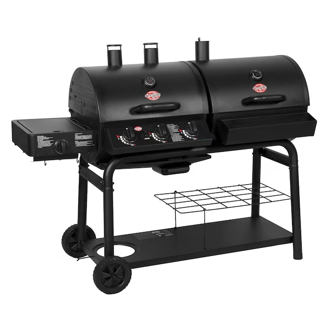 Parrilla combinada de carbón y gas Char-Griller Duo Black con quemador lateral